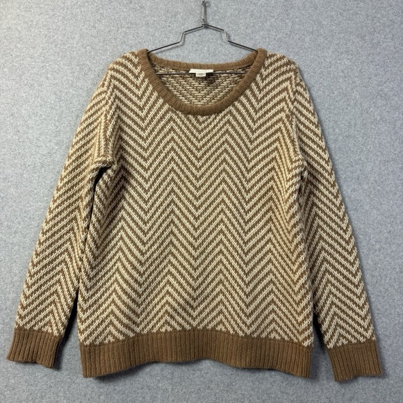 Ganni Anthropologie Medium Candy Floss Wool Blend Sweater Beige Chevron Pullover - Picture 1 of 9